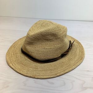 Goorin Bros Mens 100% Raffia Straw Hat Fedora Size Small Leather Rope